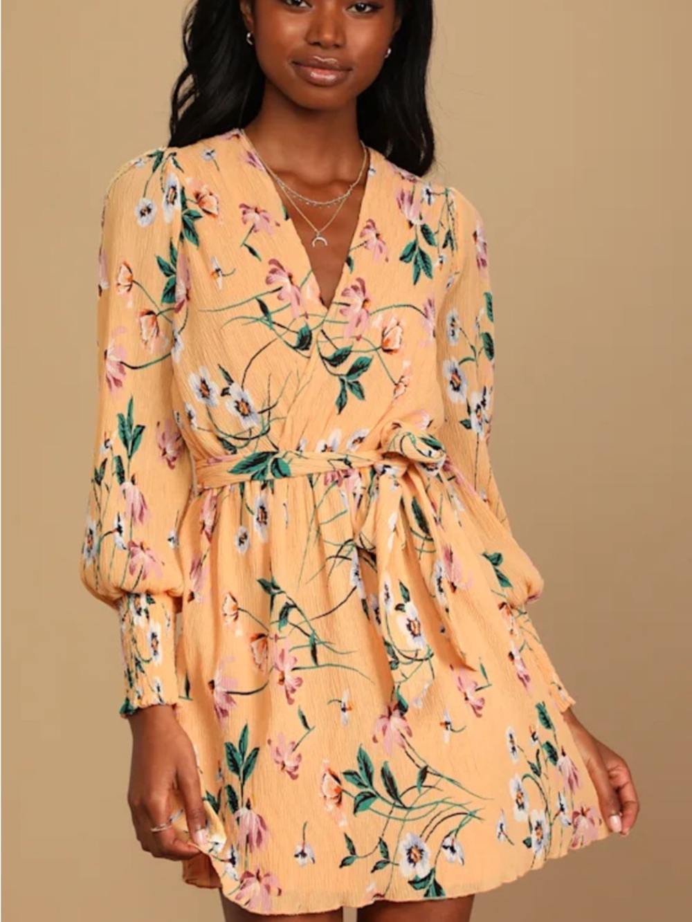Lulus For the Perfect Day Orange Floral Print Pleated Mini Dress NWT